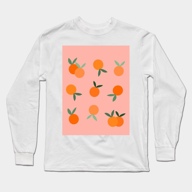 Oranges Fruit Pattern on Peach Background Long Sleeve T-Shirt by OneThreeSix